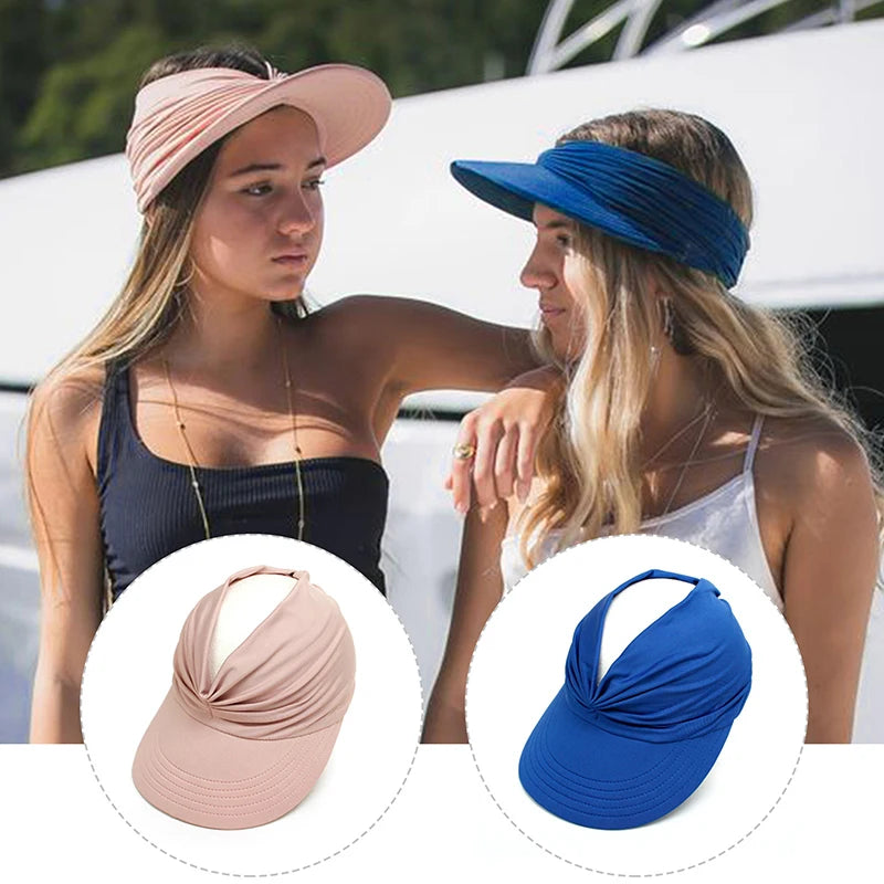 Chapéu de proteção solar flexível para mulheres, chapéu anti-UV com viseira de aba larga, fácil de transportar, moda praia, verão, praia