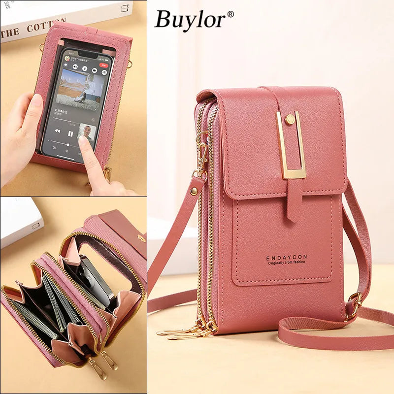 Buylor Bolsas Couro Macio Saco das Mulheres Tela de Toque Sacos Móveis Carteiras Moda Feminina Sacos Crossbody Alça De Ombro Bolsa Coin Purse