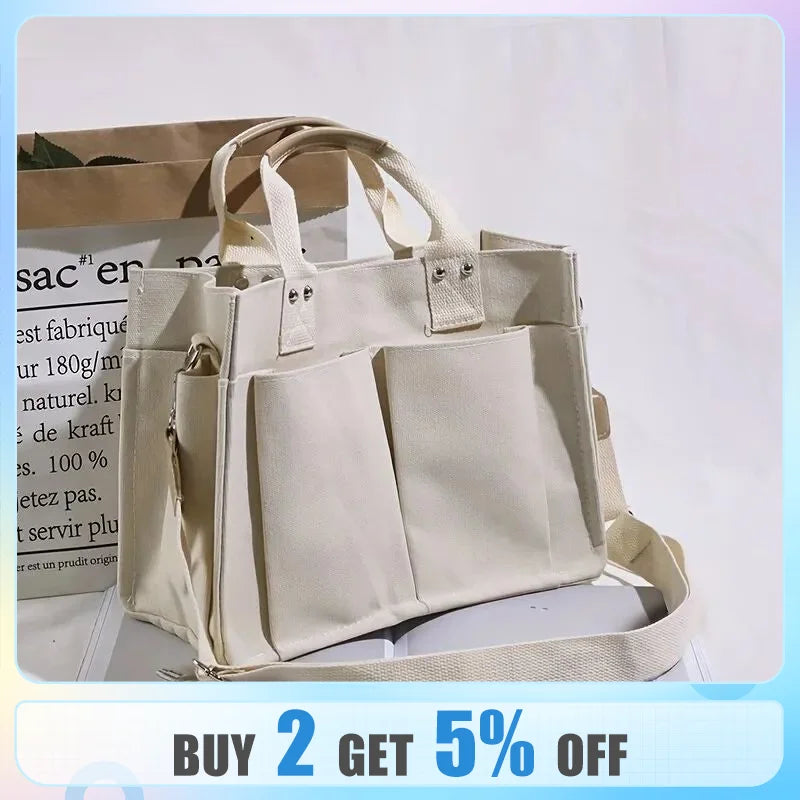 Sacola monocromática de grande capacidade para mulheres, lona casual, compras, crossbody, ombro, compras, bolsa, fêmea