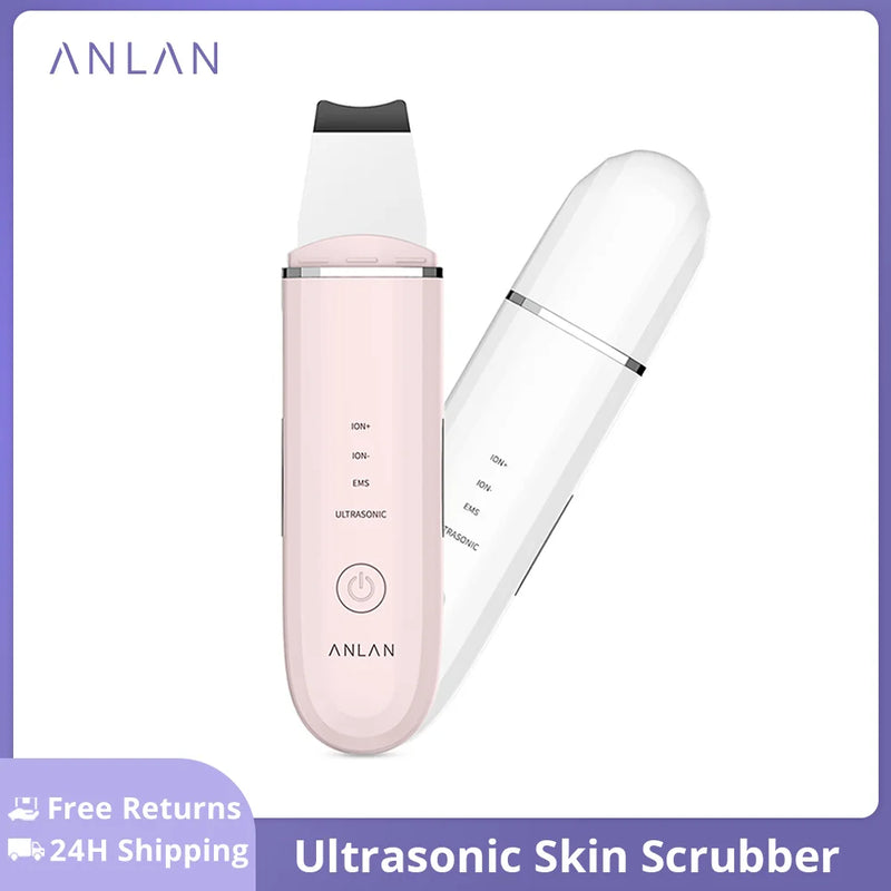 Anlan Máquina de lavar ultra-sônica de pele, máquina de limpeza facial profunda, pá de peeling, limpador de poros faciais, máquina de levantamento de purificador de pele facial