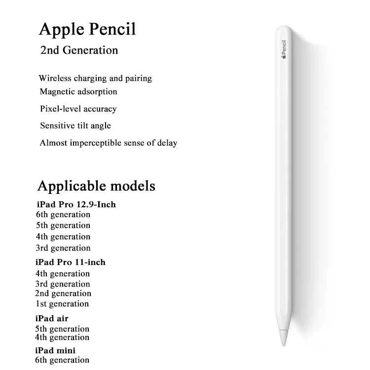 Apple Pencil com Carregamento Sem Fio, Caneta Stylus, Tablet iOS Touch Pen, iPad Pro 1, 2, 3, 4, 5 Air, 4, 5, Mini 6, 2ª Geração